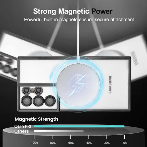 Miniatura 3 de QLTYPRI Funda magnética transparente para Samsung Galaxy S22 Ultra compatible con carga inalámbrica MagSafe, borde galvanizado, suave, delgada, Negro
