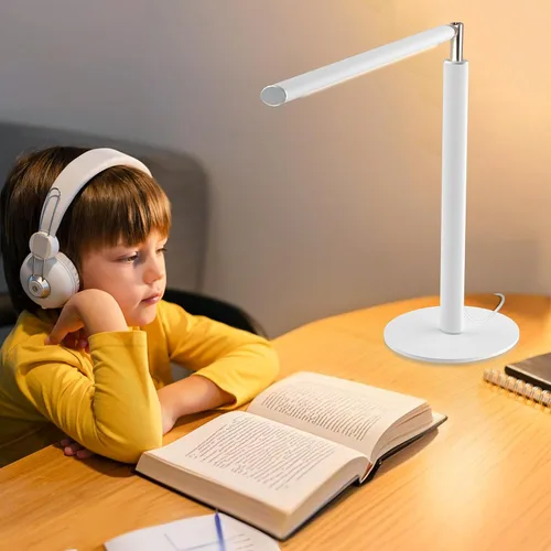 Miniatura 7 de Lámpara de Escritorio LED Blanca - Luz de Escritorio Industrial Plegable para Oficina en Casa, Lámpara de Mesa Regulable de 15W para Lectura