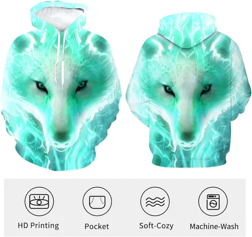 Miniatura 3 de Minei Sudadera unisex con capucha de lobo con estampado 3D para hombre