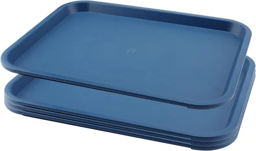 Miniatura 10 de Paquete de 5 bandejas azules de comida rápida de 13.8 x 10.6 pulgadas, bandejas rectangulares grandes para servir restaurante, bandejas de plástico