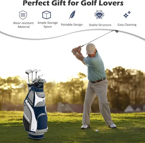 Miniatura 9 de Tangkula Bolsa de carrito de golf de 11 pulgadas con divisores superiores de 14 vías, bolsa de carrito de golf ligera y portátil con 7 bolsillos