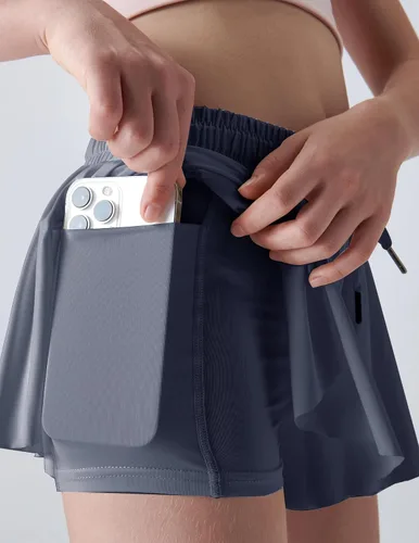 Miniatura 77 de Paquete de 3 pantalones cortos fluidos para niñas con forro de elastano, 2 en 1, faldas de mariposa para jóvenes, para fitness, correr, deportes