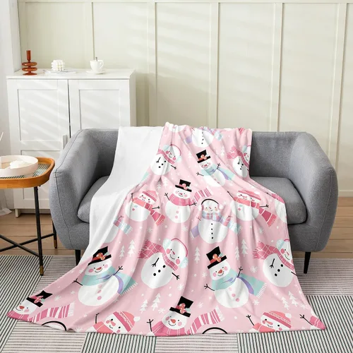 Miniatura 3 de jejeloiu Manta de Navidad rosa de 40 x 50 pulgadas, manta de franela de forro polar de franela de muñeco de nieve para sofá, árbol de Navidad, manta