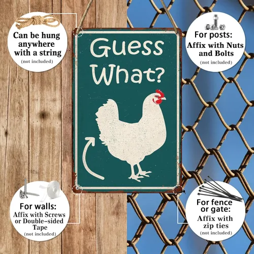 Miniatura 3 de Adivina Qué Divertido Gallinero Cartel de Hojalata, Póster de Trasero de Pollo, Arte de Pared de Cocina de Granja, Accesorios de Gallinero