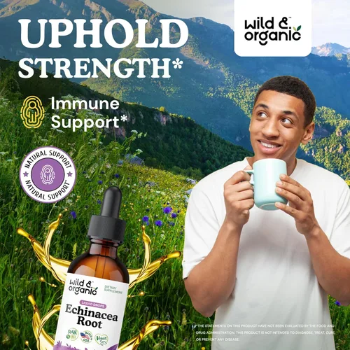 Miniatura 2 de Wild & Organic Tintura de equinácea - Suplementos de drenaje inmune y linfático - Gotas líquidas de hierbas de equinácea - Agregar al té - Extracto