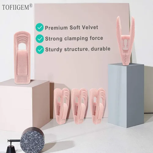 Miniatura 6 de TOFIIGREM Clips de terciopelo rosa claro, 20 unidades, clip de terciopelo antideslizante para pantalones y faldas de terciopelo, clips fuertes