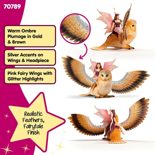 Miniatura 3 de schleich Bayala - Figura de hada en vuelo con búho glamoroso, juguete de hadas y pájaro mágico con alas móviles, juego de juguetes de fantasía