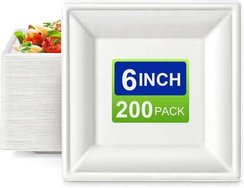 Miniatura 8 de Platos de papel cuadrados, platos de papel de 6 pulgadas, paquete de 100 platos de postre compostables ecológicos, pequeños platos desechables