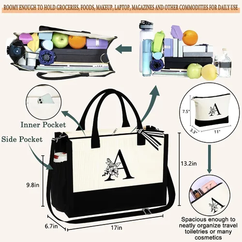 Miniatura 3 de Regalos de cumpleaños para mujeres y ella, bolsa de lona con monograma, bolsa de maquillaje, regalos personalizados para profesores, amigas