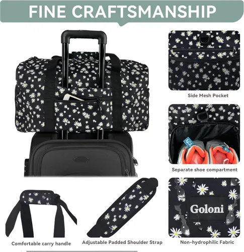 Miniatura 4 de Goloni Bonita bolsa de lona para mujer, bolsa de gimnasio con compartimento para zapatos, bolsa de lona ligera de viaje de fin de semana, bolsa