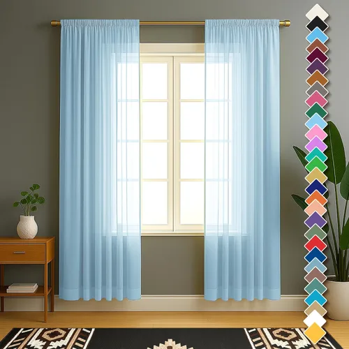 Miniatura 32 de YHSF Cortinas traslúcidas – Juego de 2 paneles para decoración del hogar – Elegantes cortinas de gasa sólida con bolsillo para barra