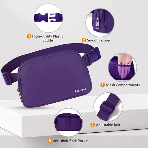 Miniatura 3 de Cangurera cruzada para mujer, mini bolsa para cinturón de 1 litro con correa ajustable de 32 a 51 pulgadas, bolsa de cintura pequeña para viajes