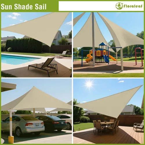 Miniatura 2 de Toldo triangular derecho, color beige, 8 x 13 x 15 pies, tela permeable al aire, toldo resistente para patio, jardín, al aire libre