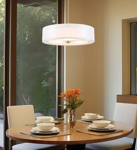Miniatura 3 de Kira Home Lindos - Lámpara colgante moderna de doble tambor de 20 pulgadas, lámpara de araña de 3 luces con pantalla exterior transparente e