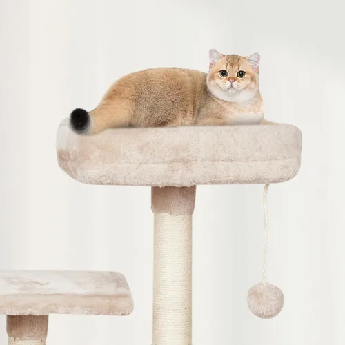 Miniatura 4 de Linda torre de árbol para gatos de interior con poste rascador para actividades modernas, hamaca colgante de bola con tabla beige