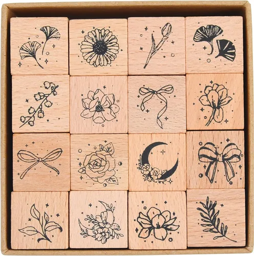 Miniatura 2 de juego de 16 sellos de madera y goma con luna y estrellas, M-26 (1, luna y estrellas)