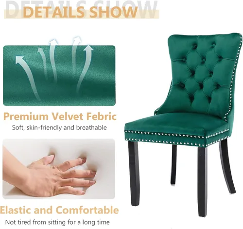 Miniatura 8 de Juego de mesa de comedor de mármol blanco de lujo para 6, 70 pulgadas, mesa de comedor de mármol blanco con 6 sillas de terciopelo verde y base