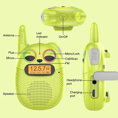 Miniatura 8 de Qniglo Walkie Talkies para niños recargables, paquete de 2, regalos de Navidad y cumpleaños, juguetes para niños y niñas de 3 a 12 años, walkie Azul