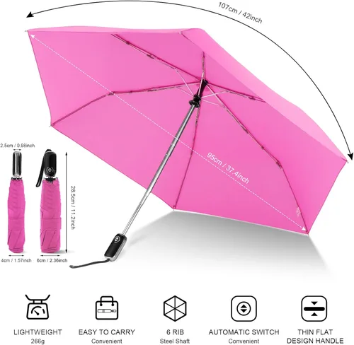 Miniatura 31 de LEAGERA Paraguas de viaje compacto para bolso, mango plano, impermeable para lluvia ligera