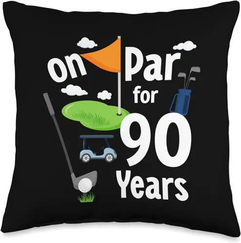 On Par 90th Birthday Golf Player Theme 90 Year Old B-Day Throw Pillow, 16x16, Multicolor