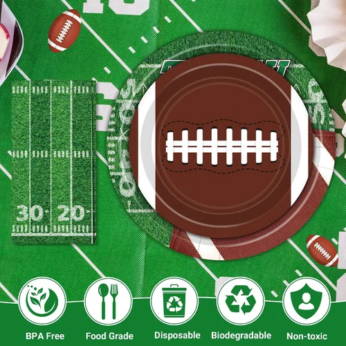 Miniatura 3 de Juego de suministros para fiesta de fútbol americano – 150 piezas de vajilla, las decoraciones incluyen platos, servilletas para el día del juego