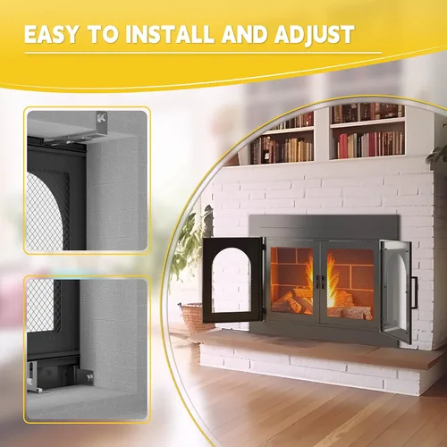 Miniatura 5 de TOCRETOARE Puerta de chimenea, puertas de lugares de fuego con pantalla y decoración de vidrio, protector de malla de hierro para chimeneas