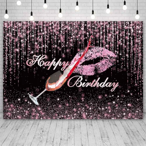 SENDY Telón de fondo de feliz cumpleaños de oro rosa de 7 x 5 pies con purpurina de oro rosa para decoración de fiesta de cumpleaños de mujer,