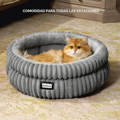 Miniatura 4 de BALANCE Cama para gatos, cama para gatitos, camas redondas lavables para gatos de interior, cama de felpa súper suave de piel sintética para Gris