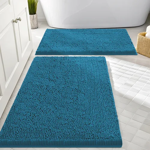 Miniatura 56 de Smiry Juego de 2 alfombras de baño, felpilla suave y absorbente, lavable a máquina, antideslizantes, para bañera, ducha y suelo