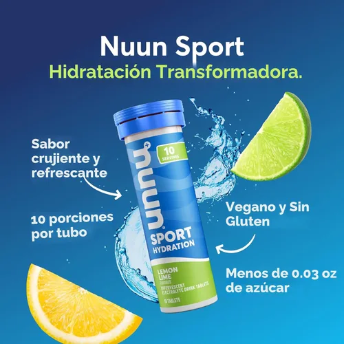 Miniatura 2 de Tabletas de electrolitos Nuun Sport con magnesio, calcio, potasio, cloruro y sodio, sin gluten y veganas, limón lima, paquete de 4