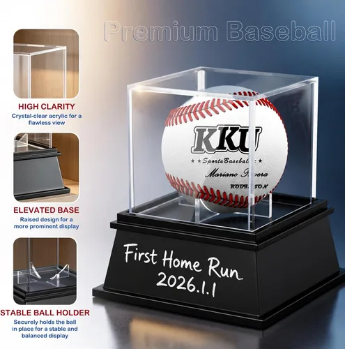 Miniatura 5 de KKU Estuche de exhibición de béisbol, soporte de béisbol para caja de cubo de exhibición de bolas, caja de almacenamiento de béisbol acrílico
