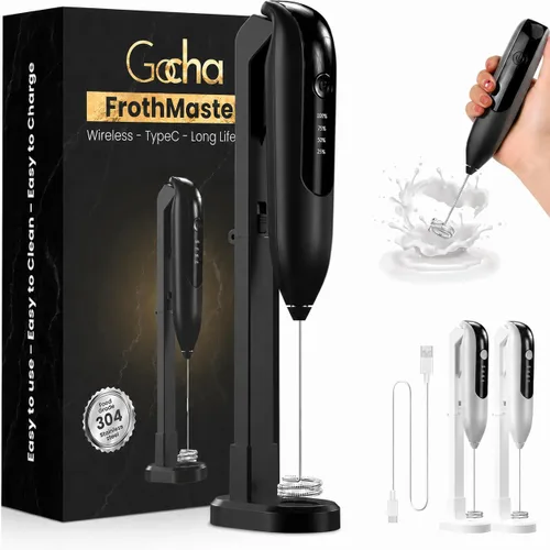 GOCHA Espumador de leche recargable, espumador de leche eléctrico USB-C de mano, batidor de doble resorte, máquina de espuma de 2 velocidades para