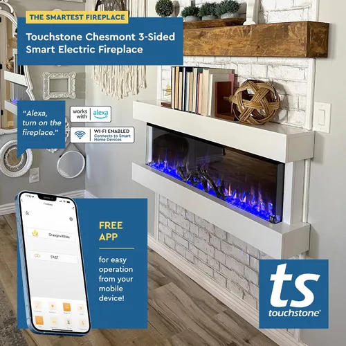Miniatura 7 de Touchstone Chesmont Chimenea eléctrica inteligente - Chimenea para colgar en la pared con manto flotante blanco de 50" de ancho - Habilitada