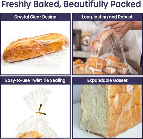 Miniatura 4 de Bolsas de pan de plástico reutilizables, paquete de 50 bolsas transparentes para pan casero, perfectas para almacenamiento de productos horneados