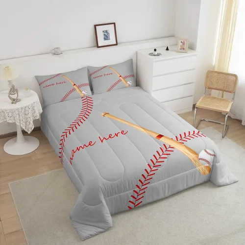 Miniatura 3 de Juego de ropa de cama con relleno de edredón de béisbol, juego de cama de juego de pelota individual para niños, adolescentes, bates, juego