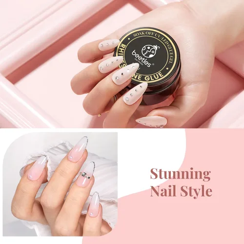 Miniatura 2 de Beetles - Pegamento de diamantes de imitación para uñas con 2 bolígrafos de doble propósito, 1 pieza de pegamento de uñas de 0.5 fl oz para arte