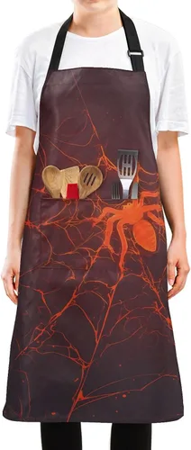 Miniatura 2 de Delantal de araña roja con diseño de araña, impermeable, para mujeres y hombres, para hornear, jardinería, pintura, chef, con bolsillos, cuello