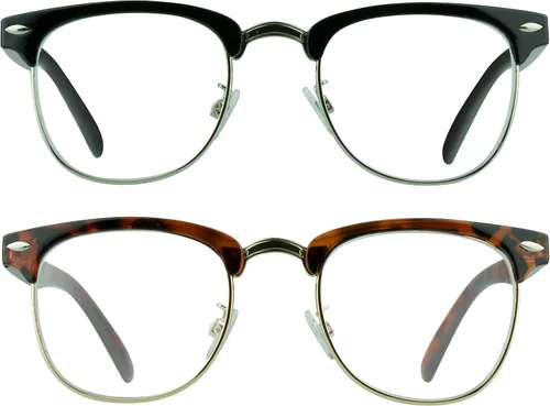 Miniatura 9 de proSPORT Gafas de lectura con montura de cuerno, vintage, clásicas, semi sin montura para hombres y mujeres, 2 pares combinados