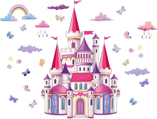Miniatura 8 de Calcomanías de pared de castillo, arco iris, nube, cuento de hadas, calcomanías de pared para dormitorio de niñas, sala de estar, guardería