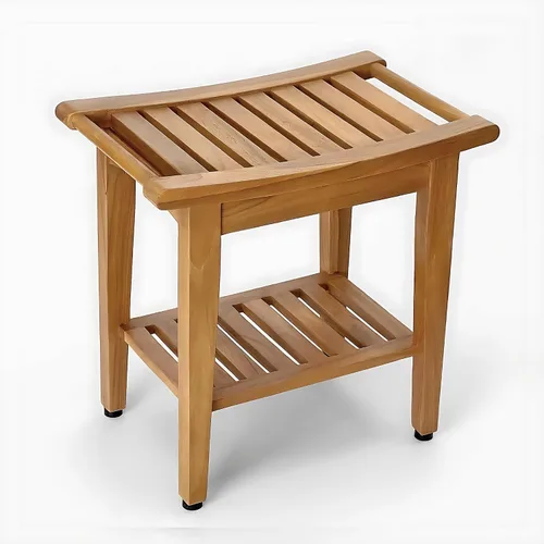 Kasa Banco de teca maciza para interiores y exteriores, para ducha/baño/spa con estante inferior, totalmente montado, DB-916