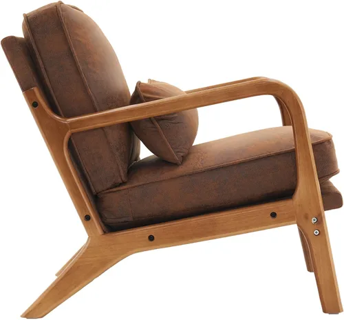 Miniatura 5 de Lestar Sillón individual, sillas de sofá de acento moderno, asiento tapizado de lino con cojín de respaldo y almohada para sala de estar (beige)