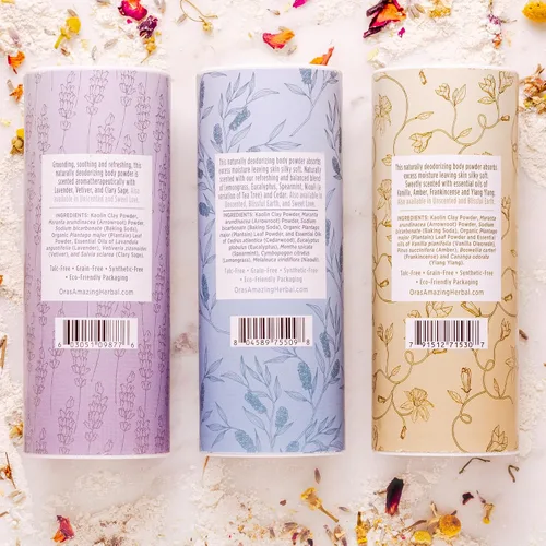 Miniatura 2 de Polvo corporal natural Ora's Amazing Herbal sin talco para mujeres, paquete variado con aceites esenciales, sin talco ni maíz, sin granos, polvo