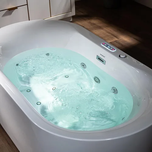Miniatura 3 de WOODBRIDGE 59" x 151 cm Bañera independiente de hidromasaje con chorros de agua y burbujas de aire, con panel de control LED, BJ100, Blanca