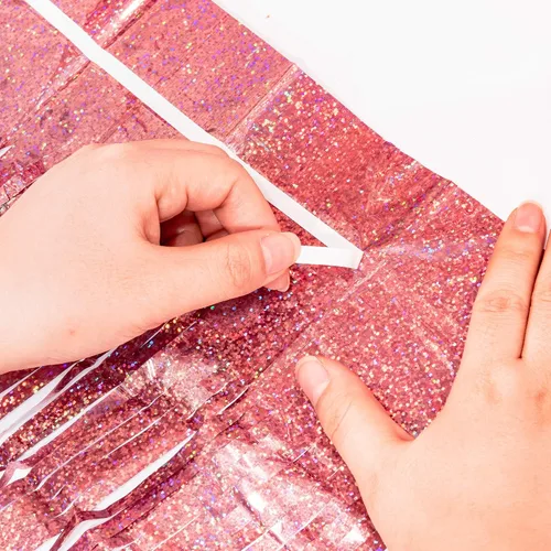 Miniatura 6 de Telón de fondo de fiesta de oropel dorado rosa con purpurina GREATRIL, cortina de flecos laminados para decoración de fiesta temática de cumpleaños