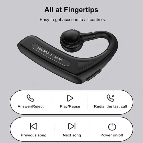 Miniatura 5 de Auriculares de oído abierto inalámbricos Bluetooth de conducción ósea única Auriculares inalámbricos con ganchos para los oídos Auriculares de Negro