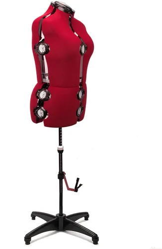 Miniatura 3 de BHD BEAUTY Forma de Vestido de Maniquí de Tela Femenina Ajustable Roja con 13 Diales para Costura, Torso Corporal de Maniquí con Soporte de Trípode