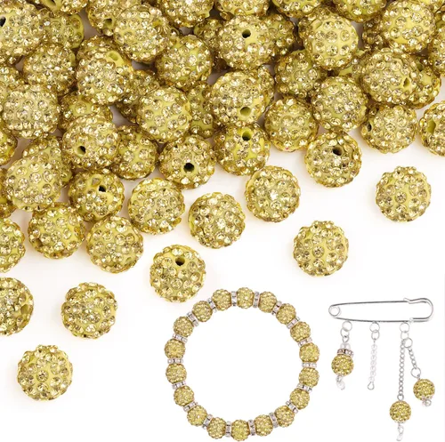 Miniatura 28 de 100 cuentas de diamantes de imitación de 0.394 pulgadas para la fabricación de joyas, 10 cuentas redondas brillantes de discoteca de Shamballa