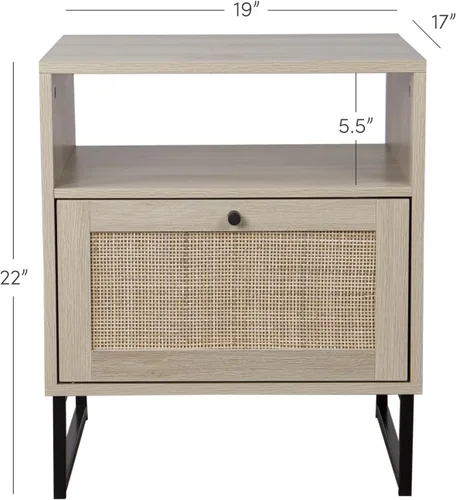 Miniatura 2 de Nathan James Mina Mesita de noche lateral de madera de ratán con almacenamiento para sala de estar o dormitorio, 1, roble/negro