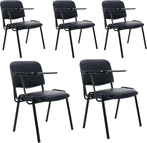 HNY Juego de 5 sillas negras con brazo para tableta, cómodas de poliuretano, para oficina, sala de espera, apilables, sillas de recepción con mesa