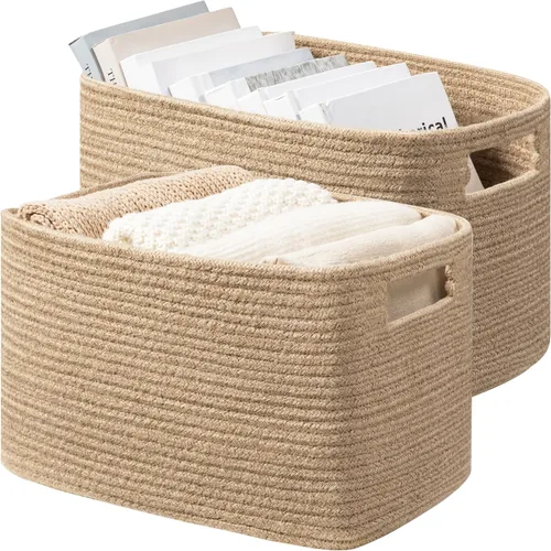 Miniatura 9 de UBBCARE Paquete de 2 cestas de almacenamiento para organizar, cestas de estante con asas, cestas de almacenamiento tejidas para estantería/estante